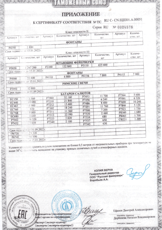 Сертификат соответствия № 0324578  - Зима | zima.salutsklad.ru 